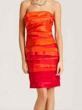 Phoebe Couture SILK Tiered Strapless Dress Size 10 Mini Side Zip Vibrant Party